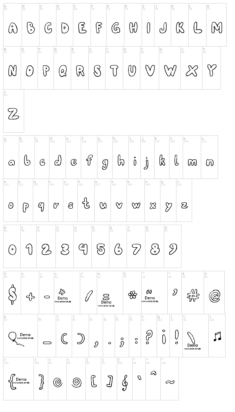 80er Teenie Demo font map