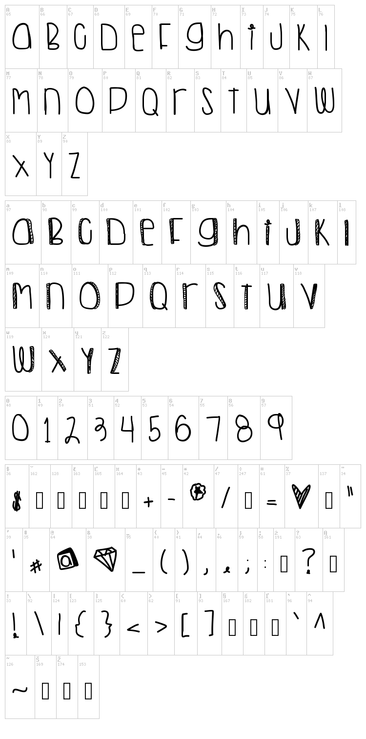 Another Night Out font map