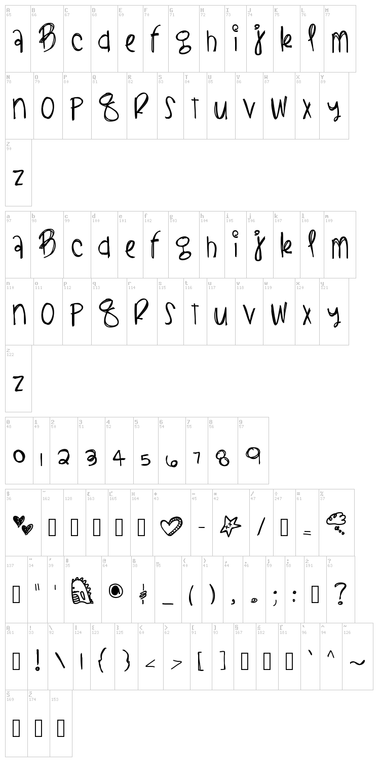 Black Lightning font map