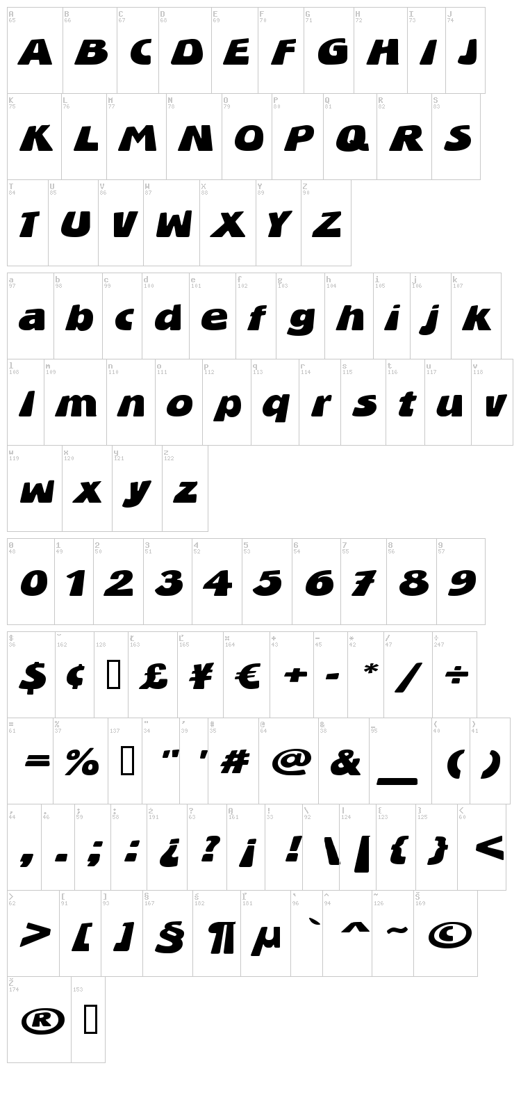 BlueStone font map