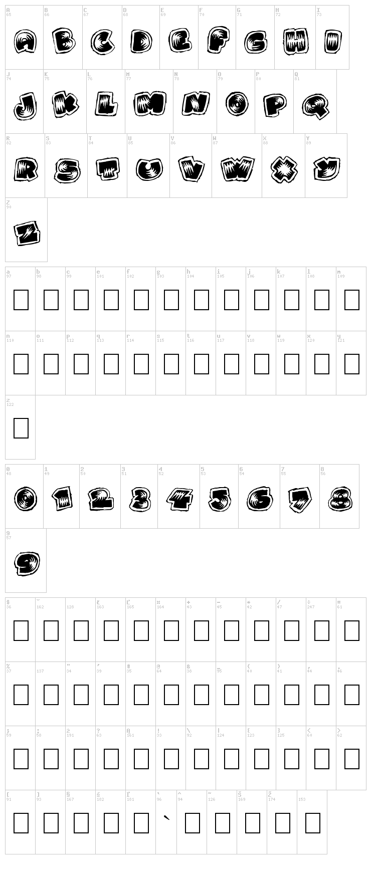 Brightoon font map