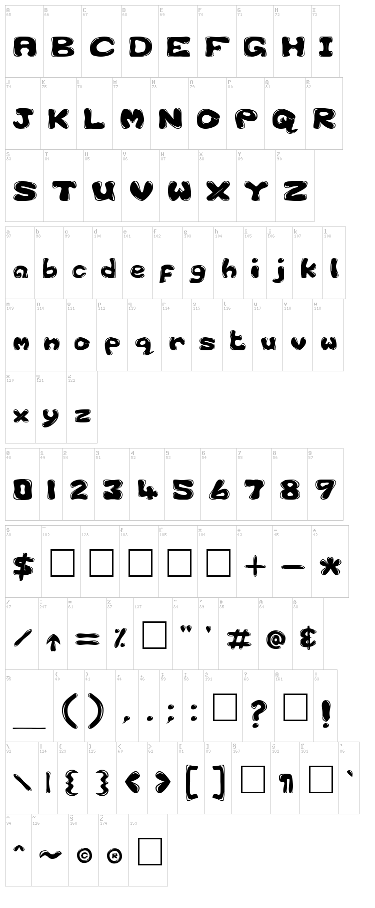 Bubble 1 font map