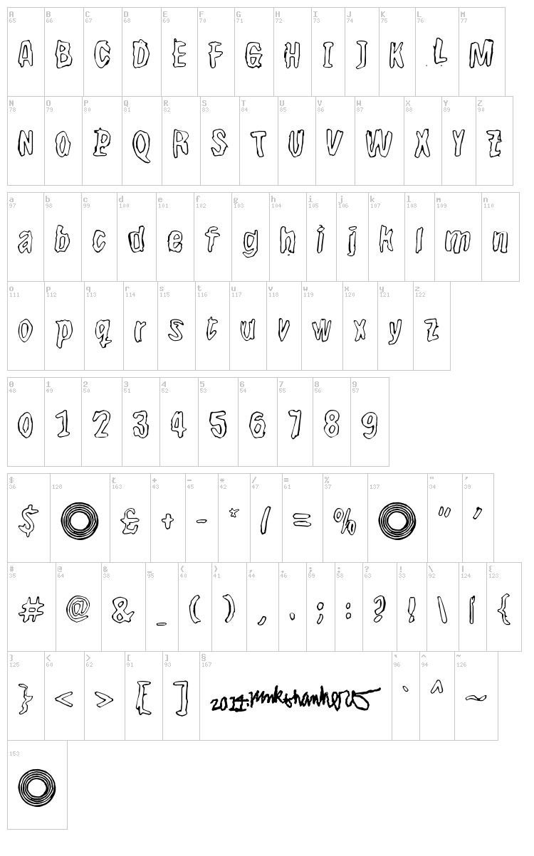 BwheroGreeZero font map
