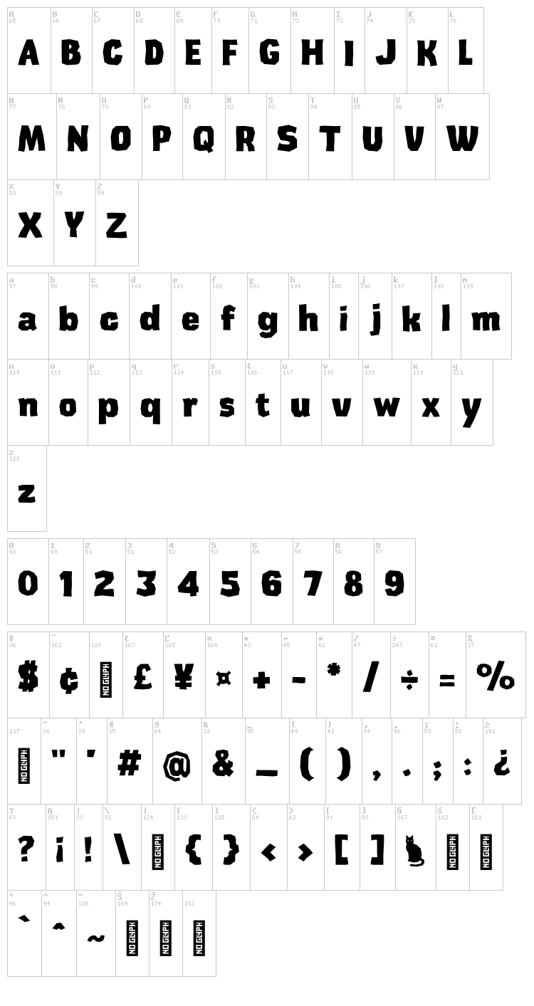 Cardboard Cat font map