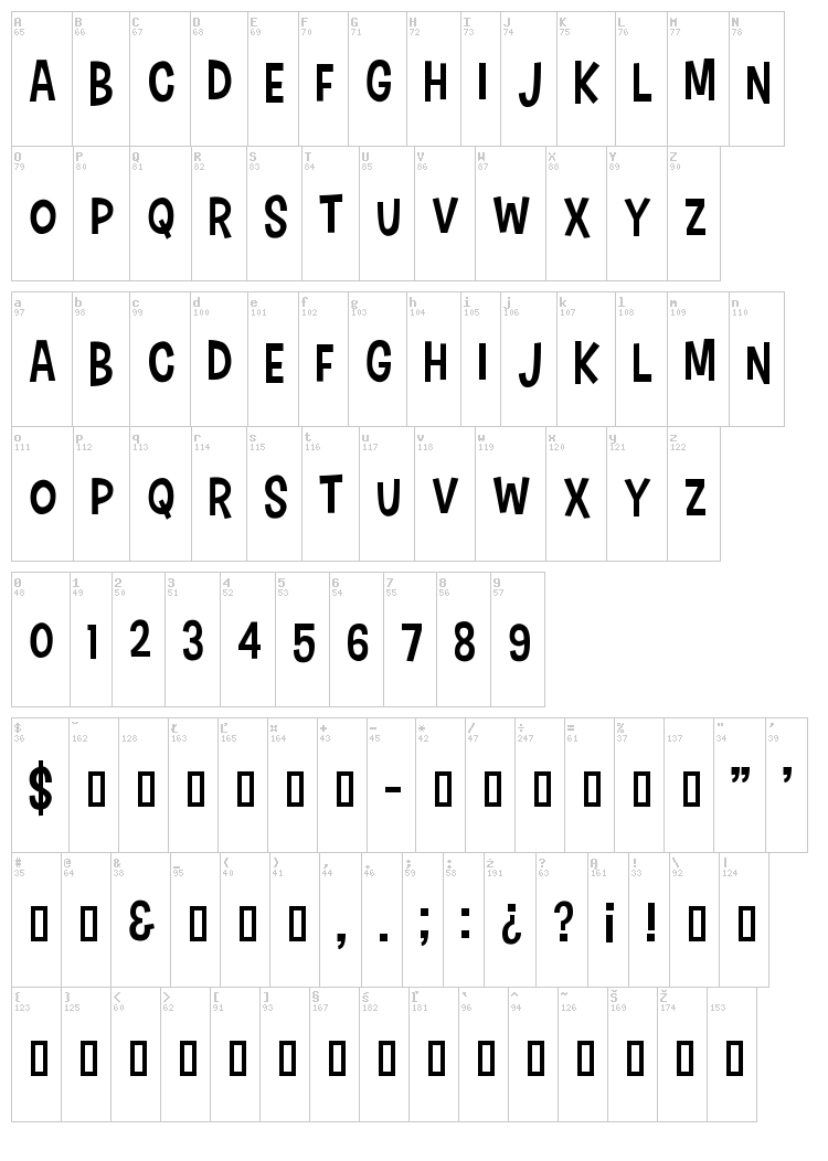 Cartonsix NC font map