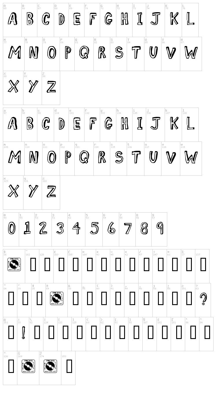 Comic Zine font map