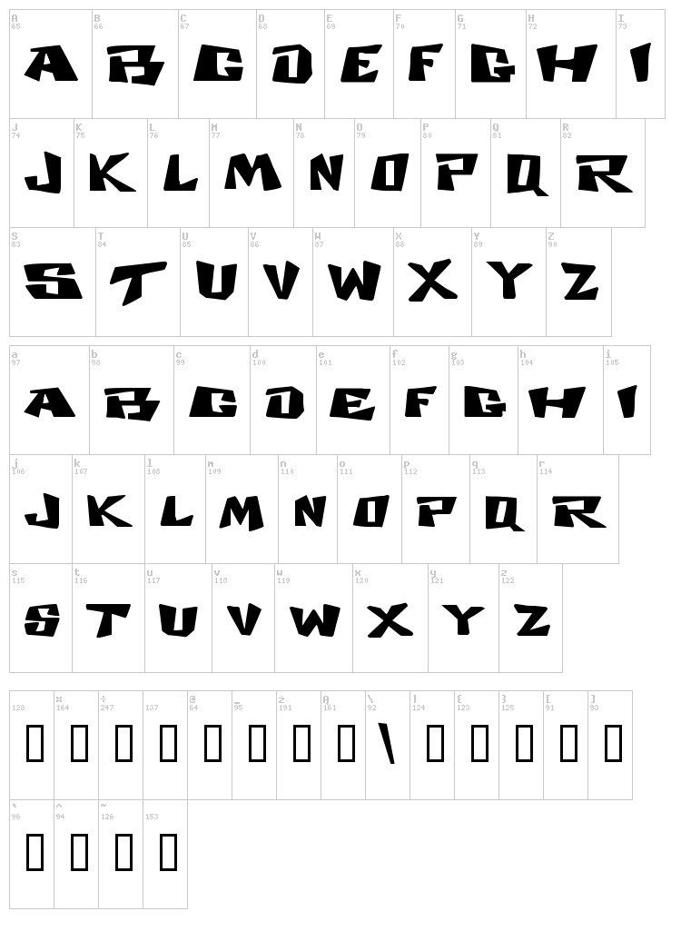 Cosmic Dude font map