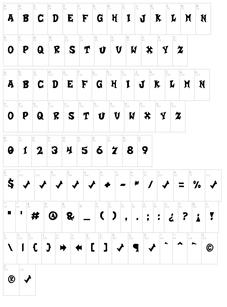 Crash-a-Like font map