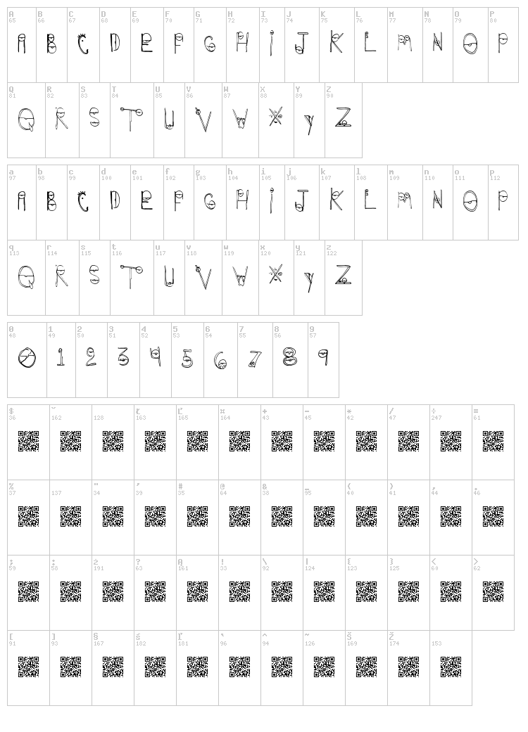 Crazy Eyes font map