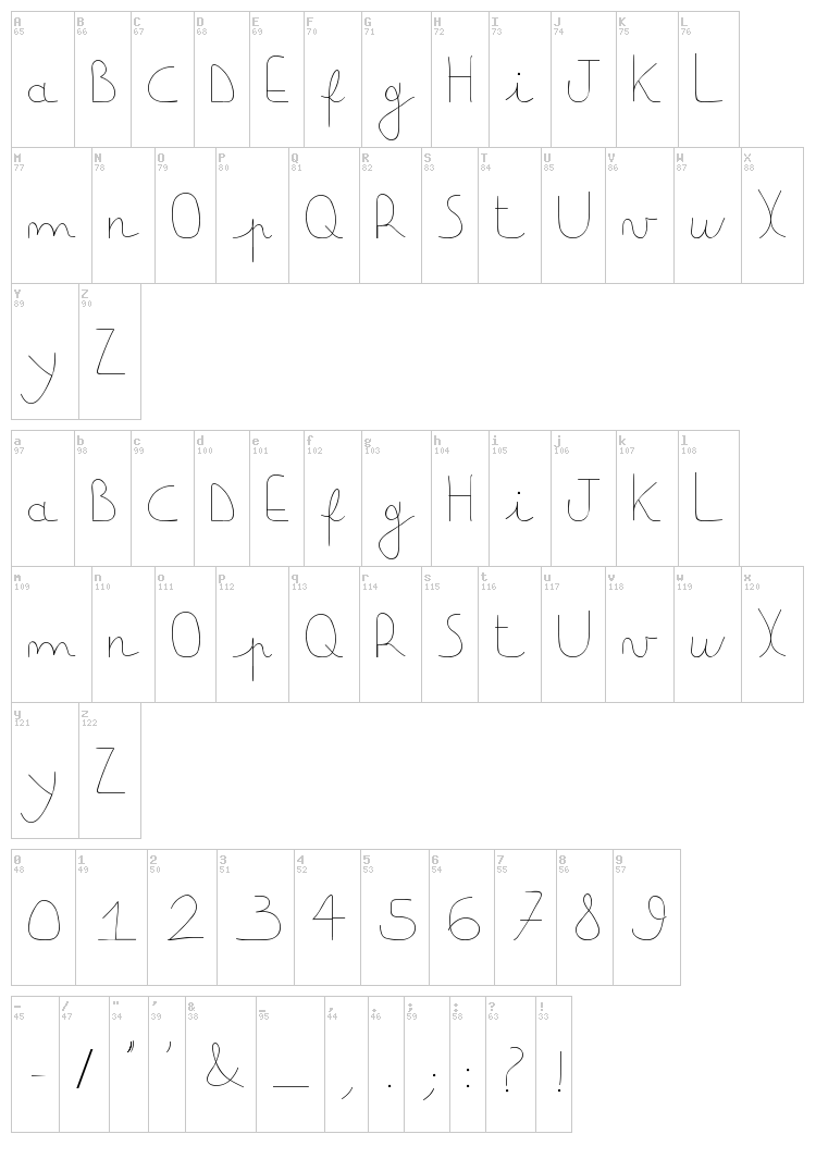 DownBoy font map