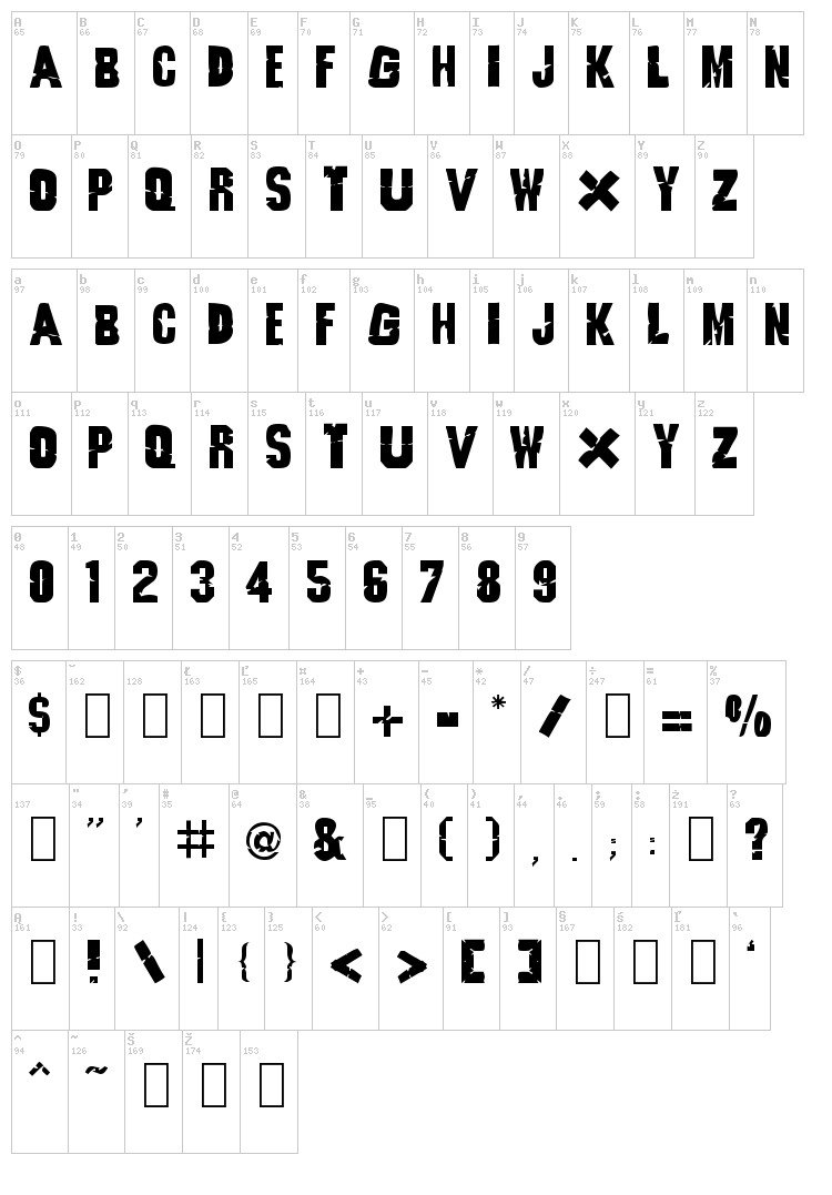 Godzilla font map