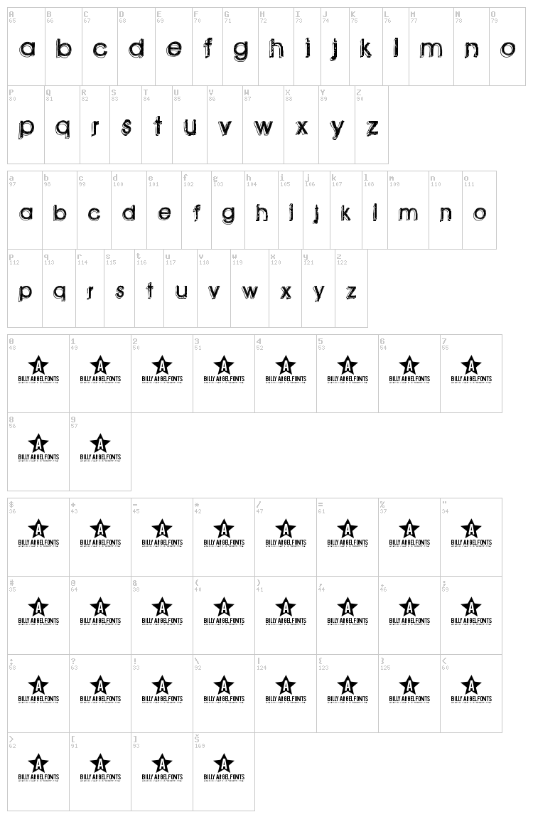 Green Piloww font map