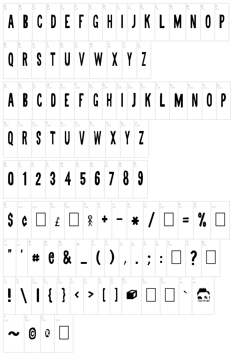 Half Cut Gothic font map