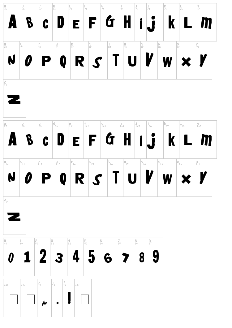 HeyBoy! HeyGirl! font map