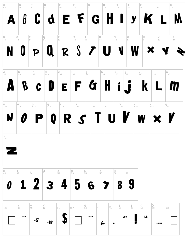 HeyMom! HeyDad! font map