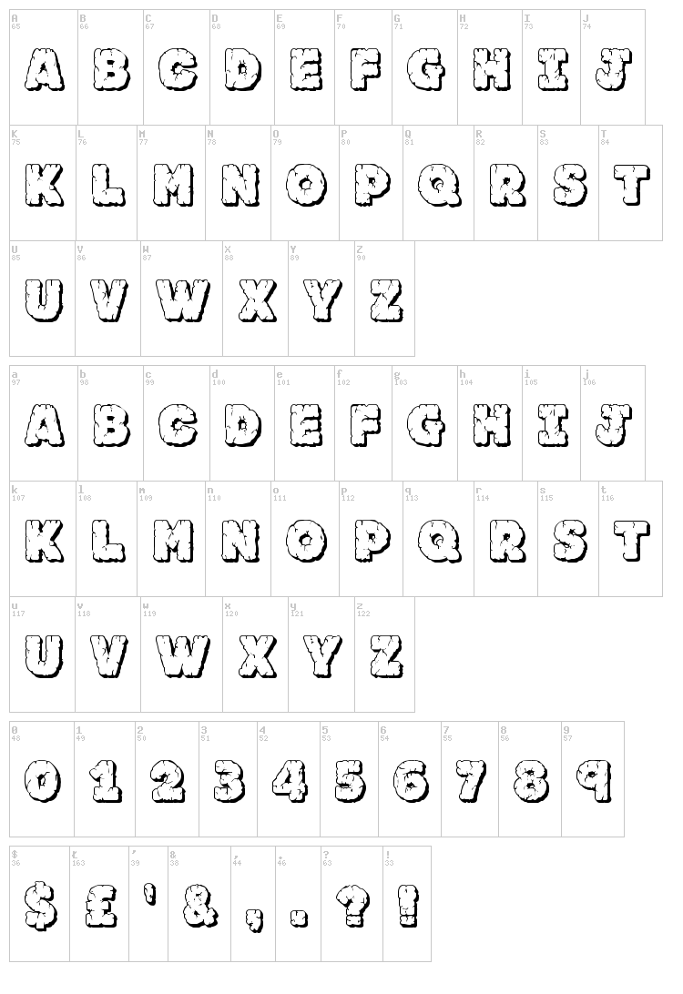 JF Rock font map
