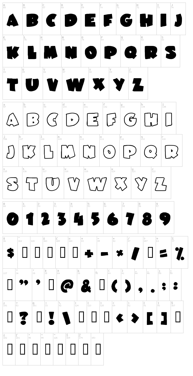JuneBug font map