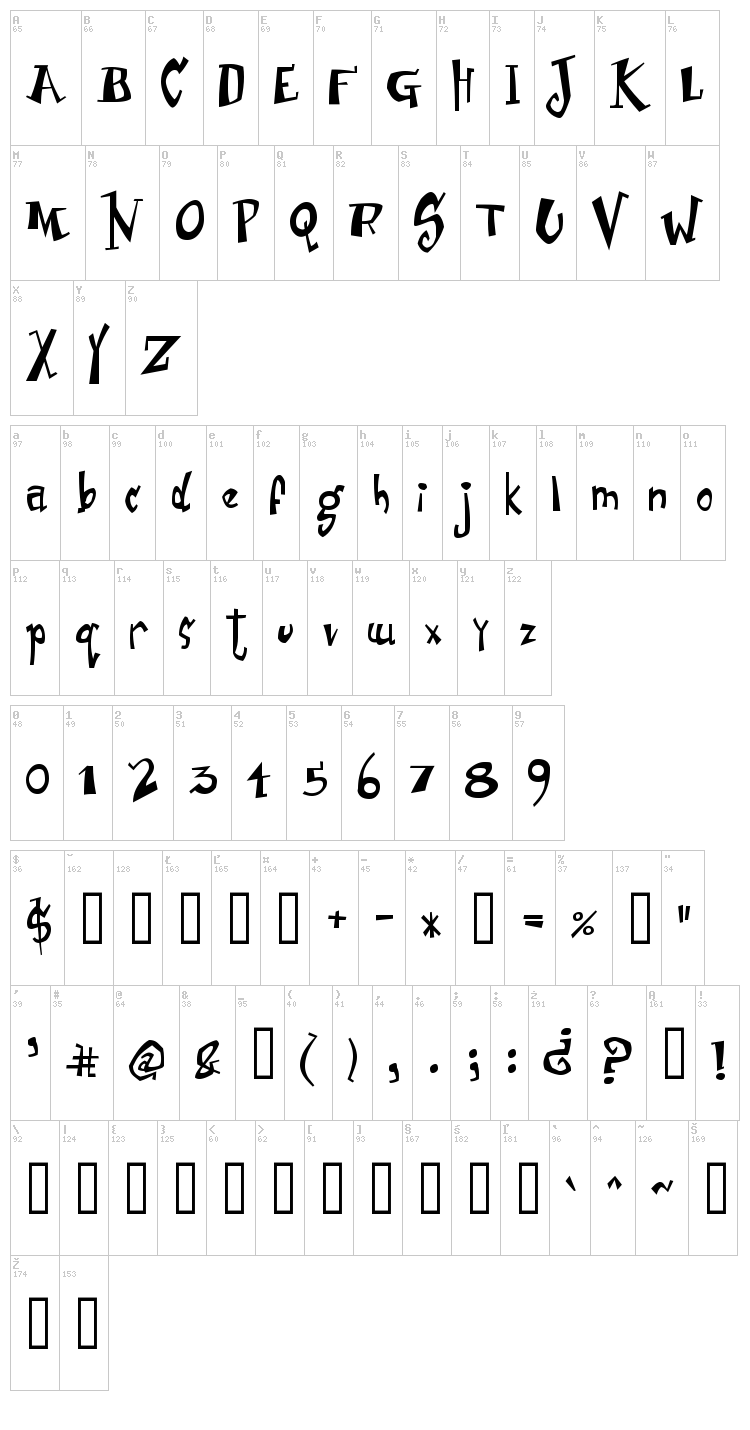 Junior & Stinky font map
