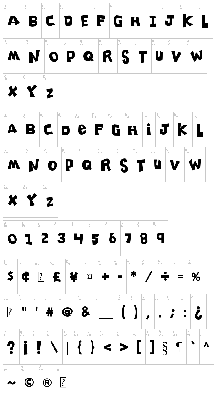 K26 Clippity Snippity font map