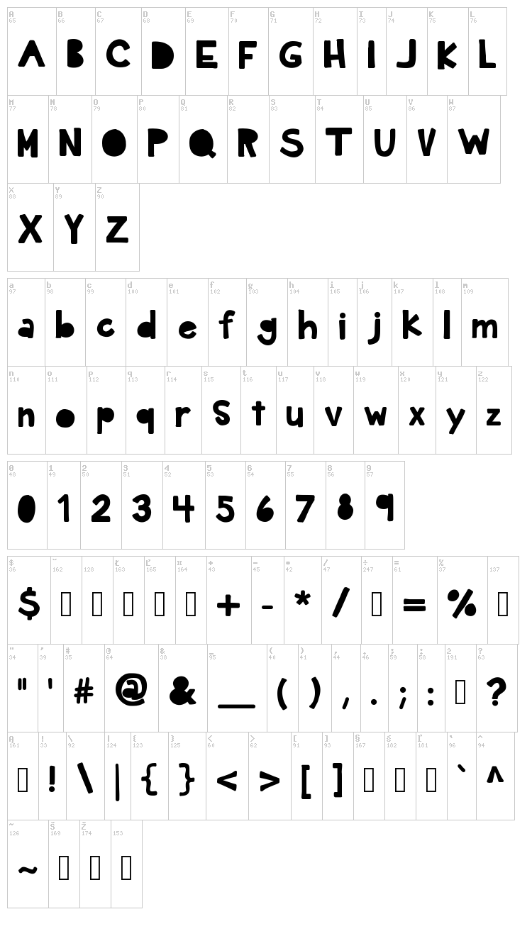 KB Dark Hour font map