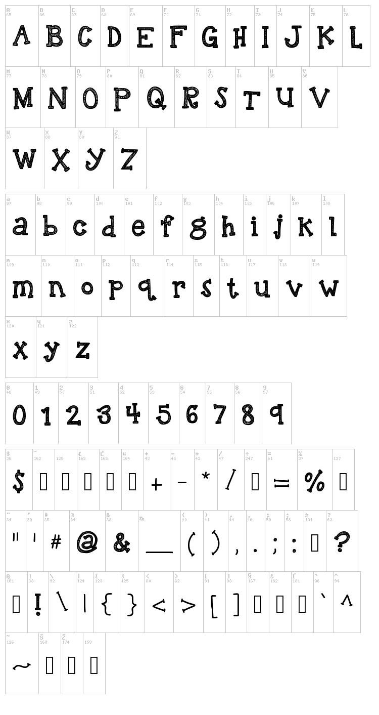 KB Reindeer Games font map
