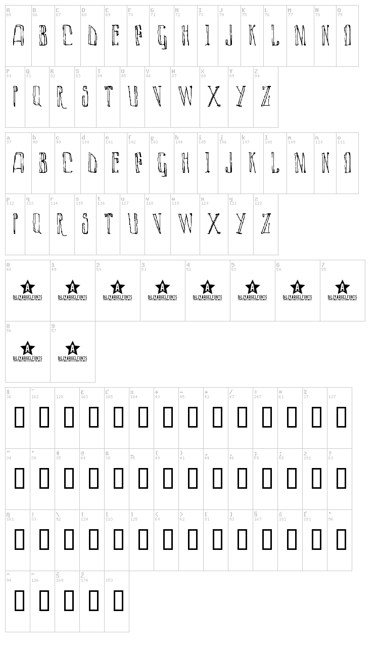 Lazy Day font map