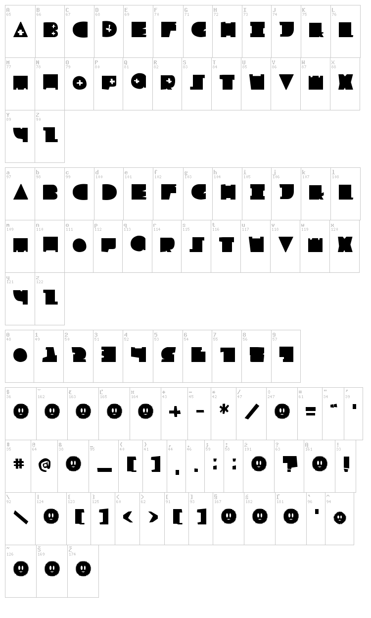 LF Childsplay font map