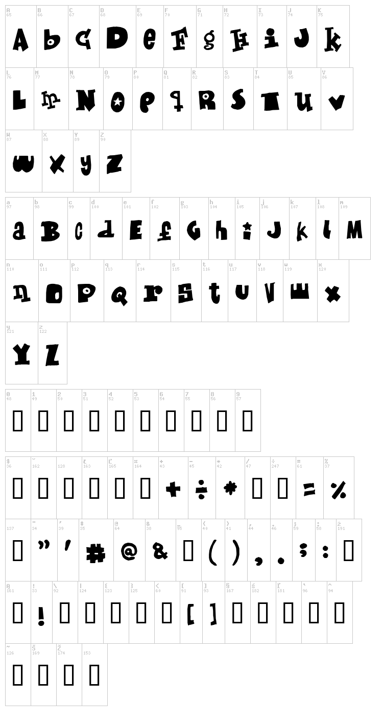 Mixed Up font map