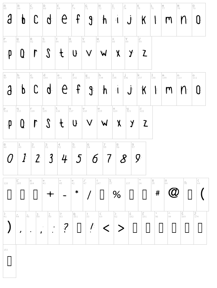 Out The Back Door font map