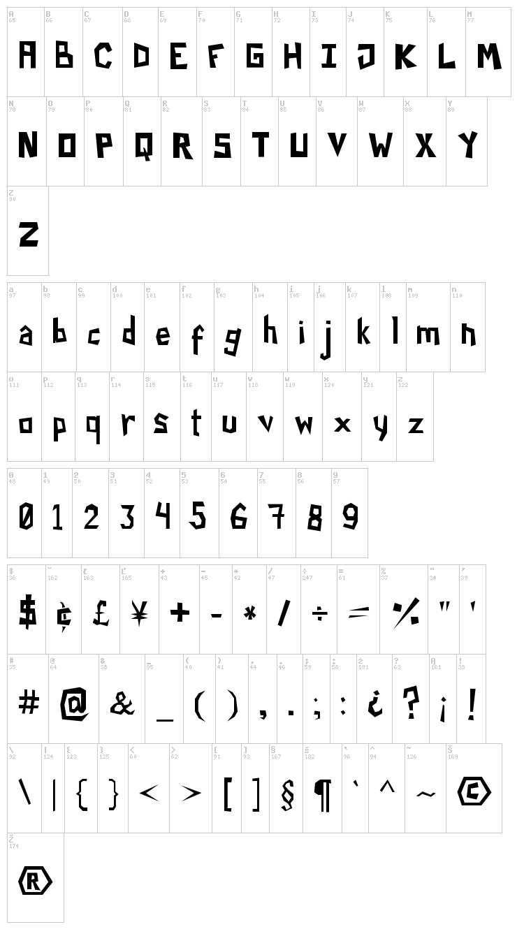 Paper Cuts 2 font map