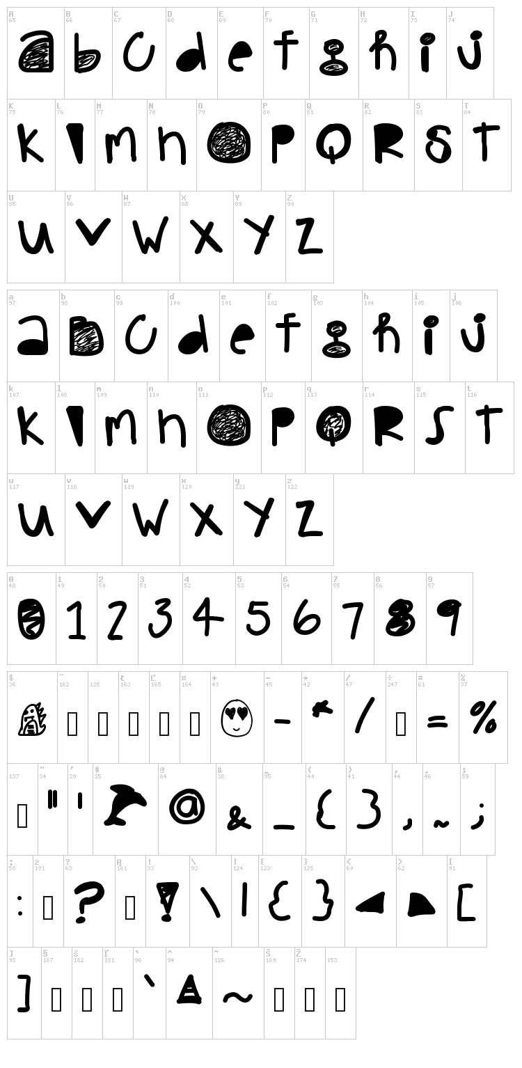 Pink Dolphin font map