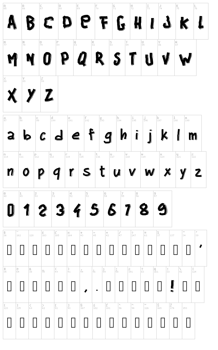 PW Big Blocks font map