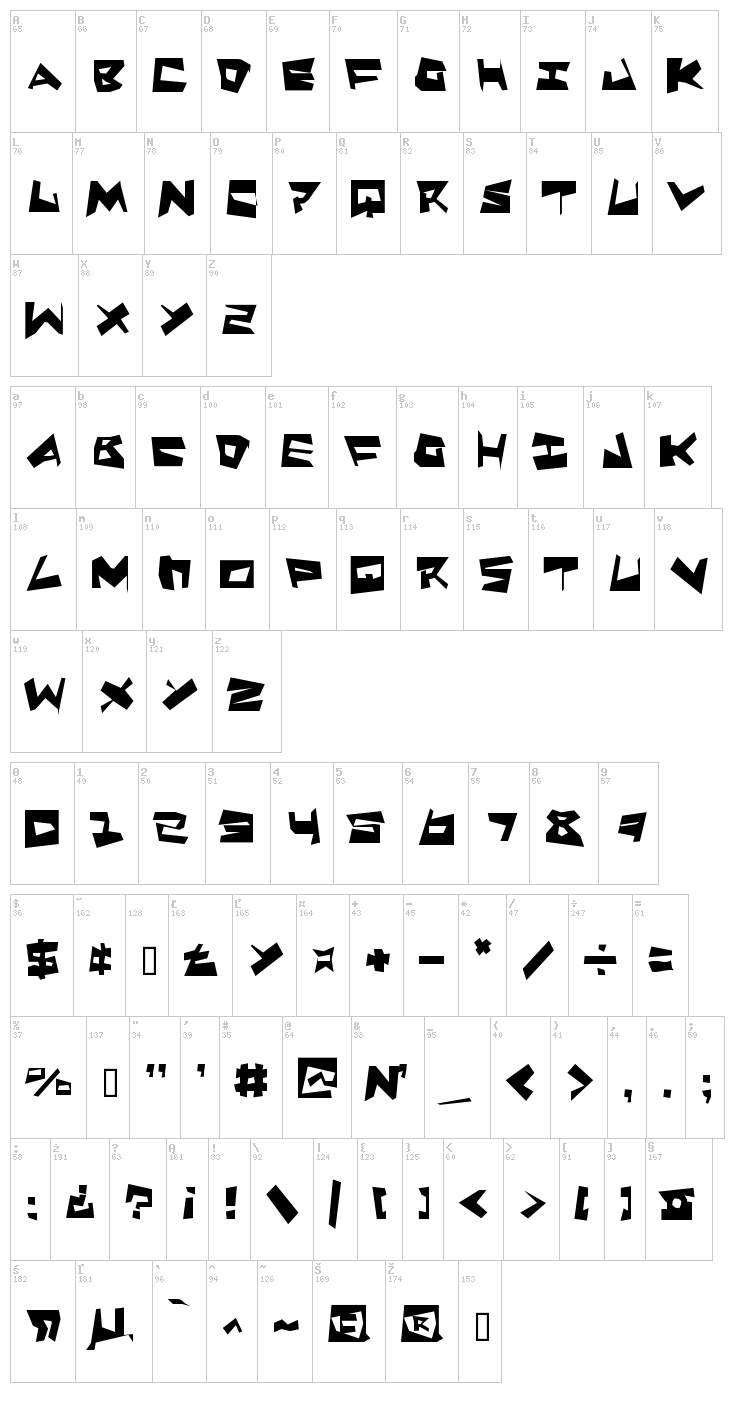 Quake n' Shake font map