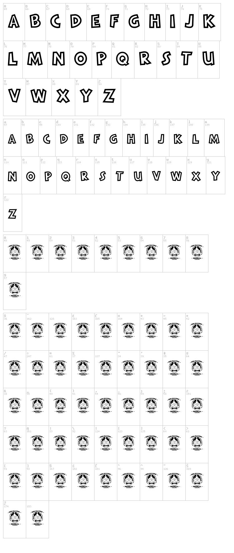 Raditas Cartoon font map