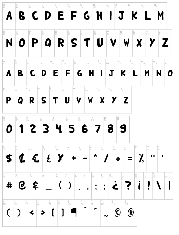 Shark Heavy ABC font map