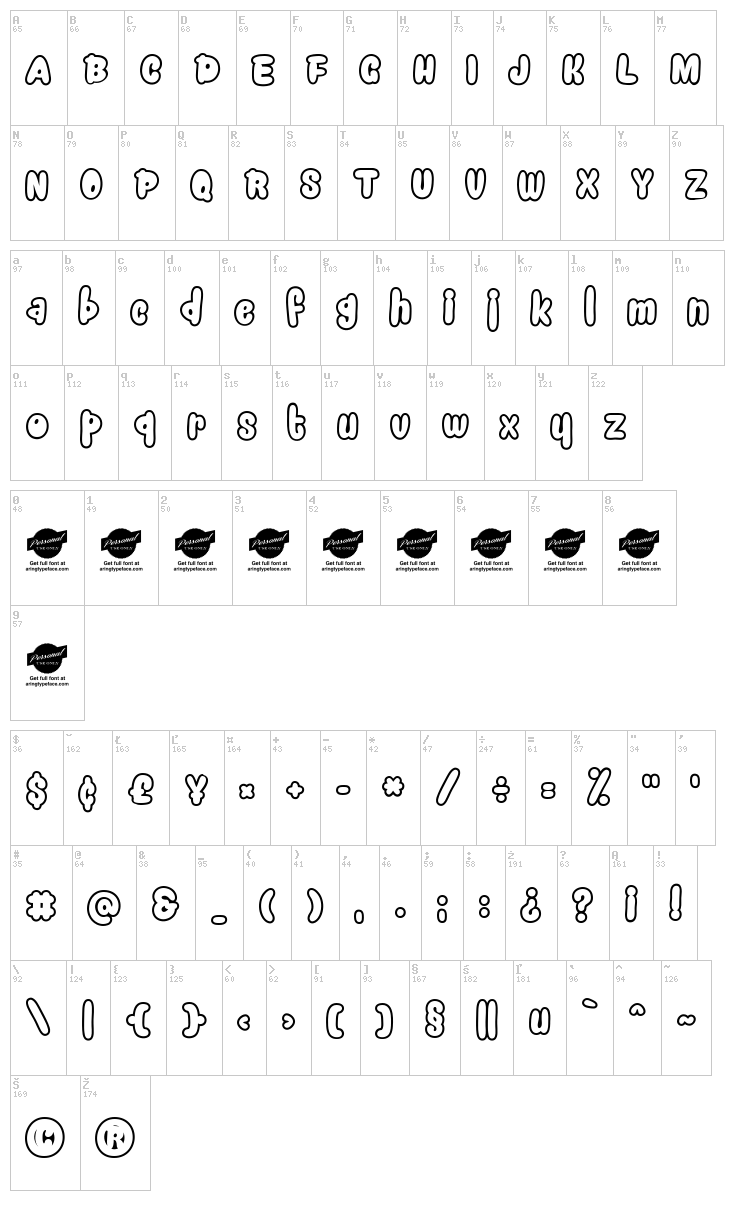 Snacker Comic font map