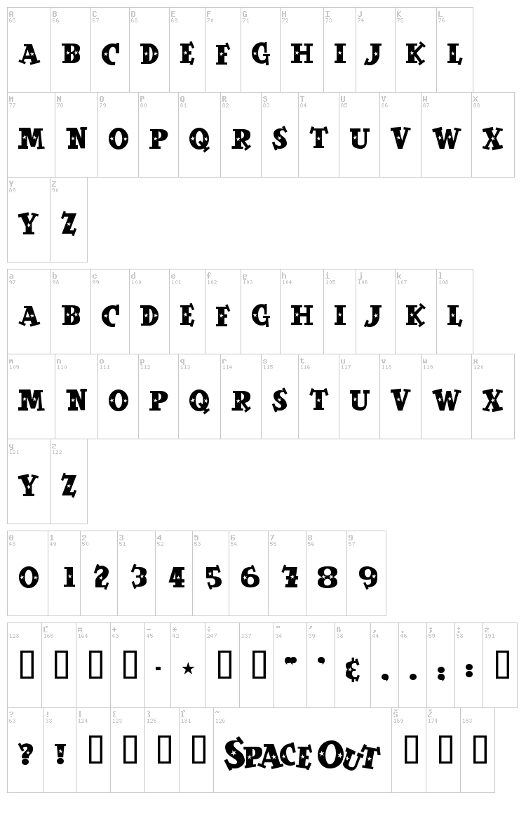 Space Out font map