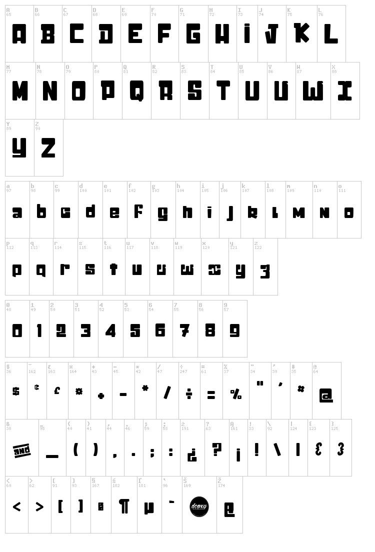 Stick & Kick font map