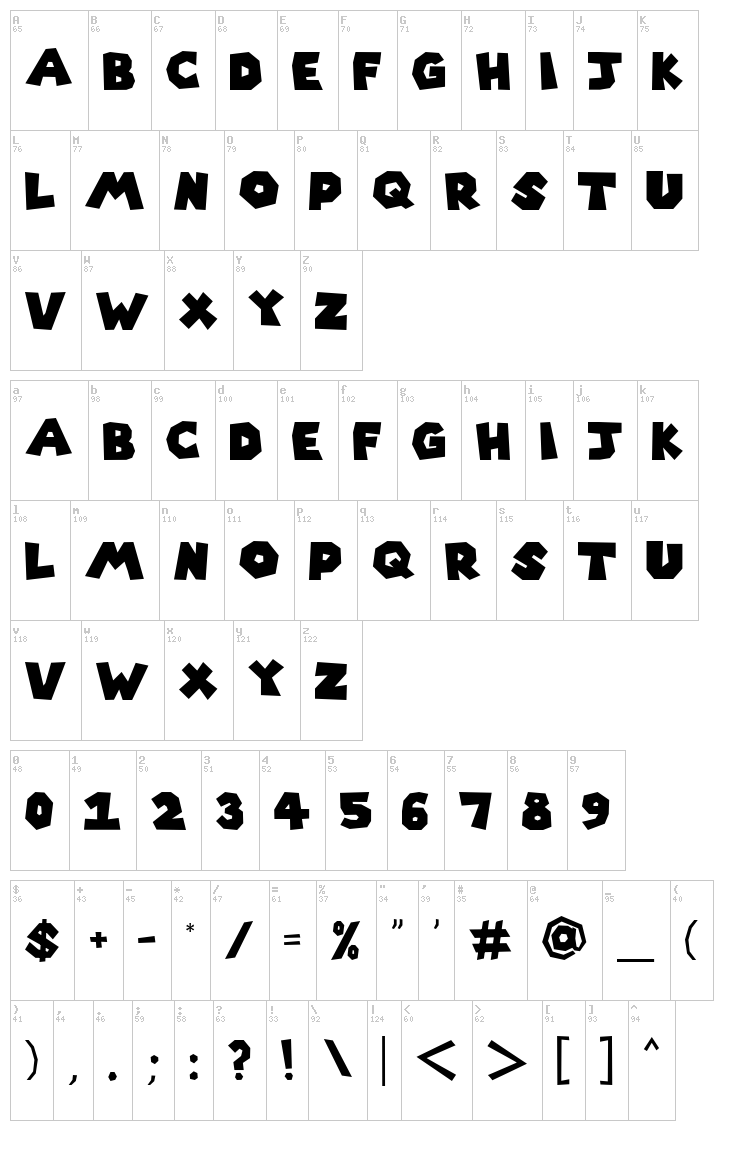 Super Mario 256 font map