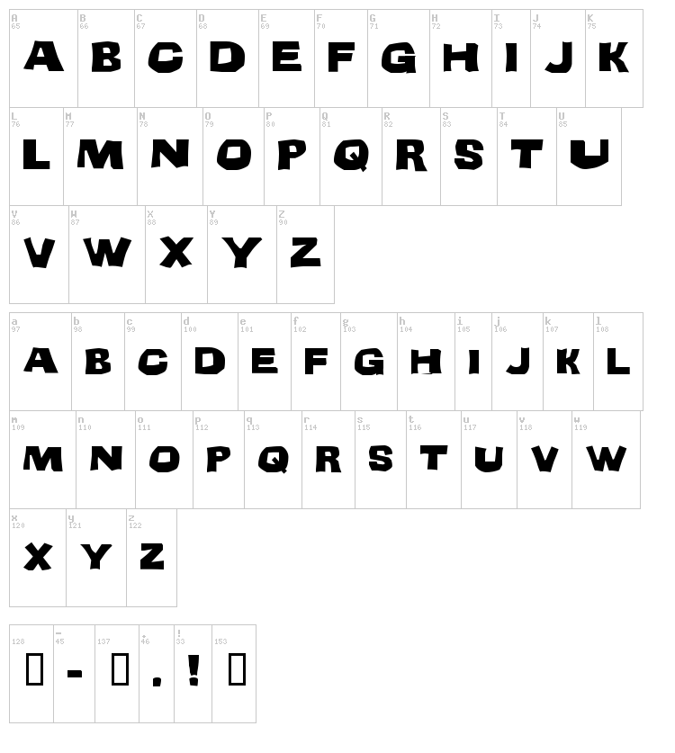 Teenage Delinquent font map