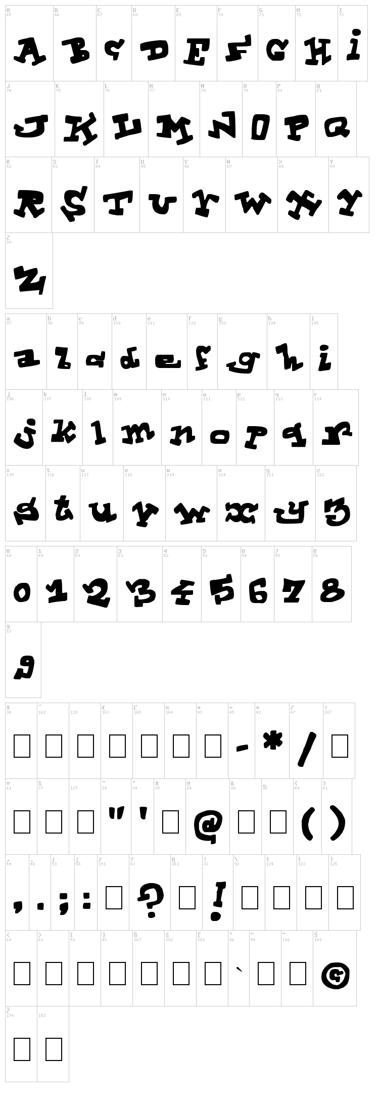 ToonLand font map