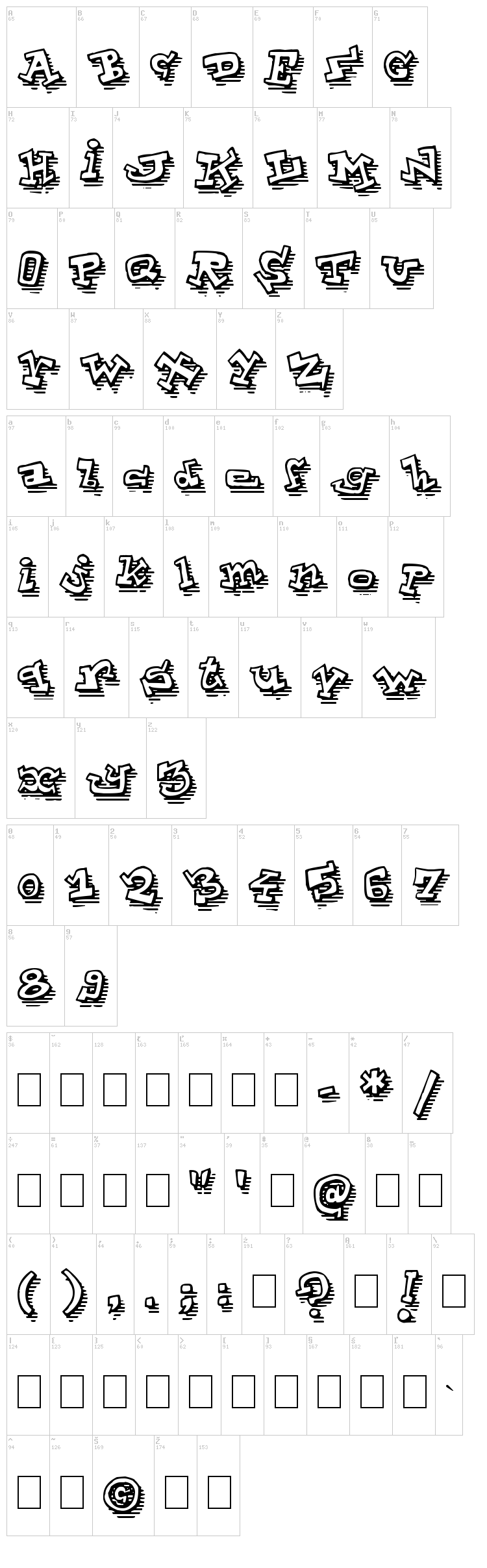 ToonLand font map