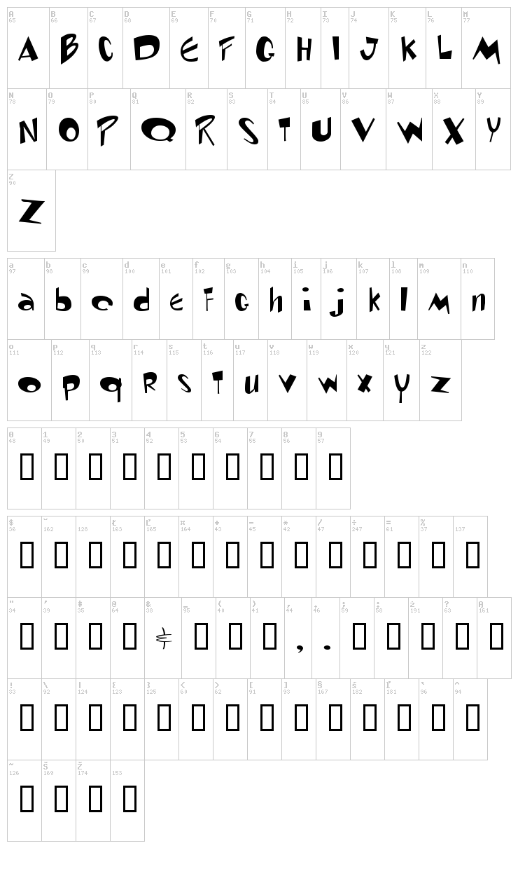 Toontime font map