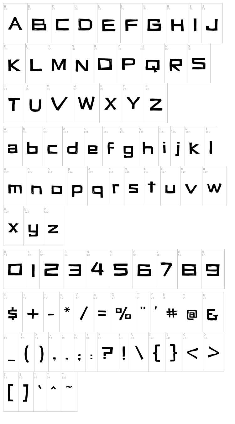 Vertigon font map