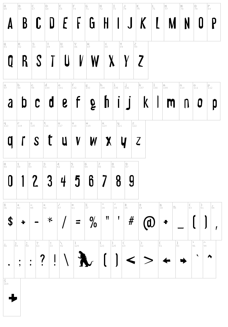 Wicked Scary Movie font map