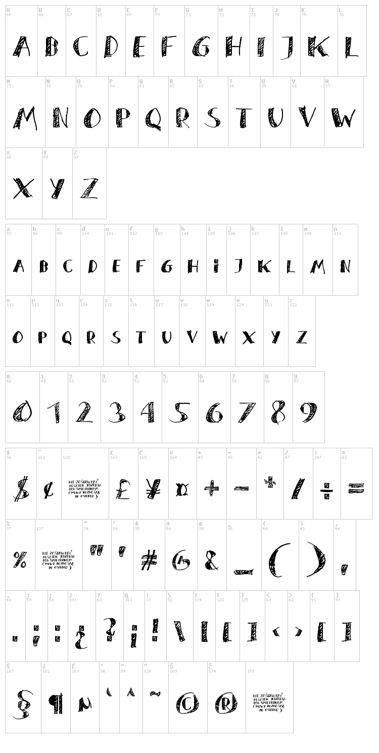 zai Seagull Felt-tip Pen font map