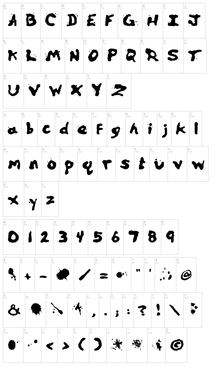 Zill Spills font map