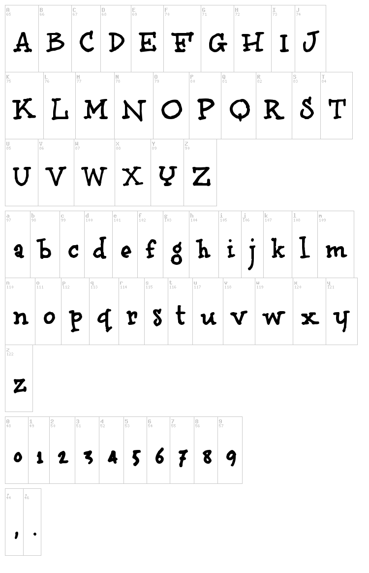 Bruno Book font map