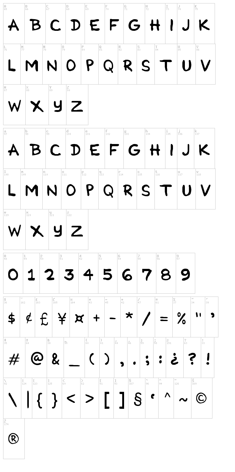Cartoonist Simple font map
