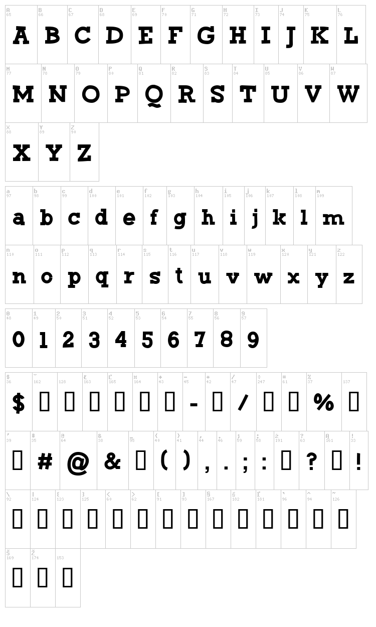 CF Green Monster font map